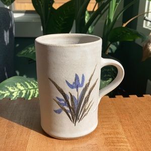 Vintage Pottery Blue Flower Matte Glaze Coffee Mug